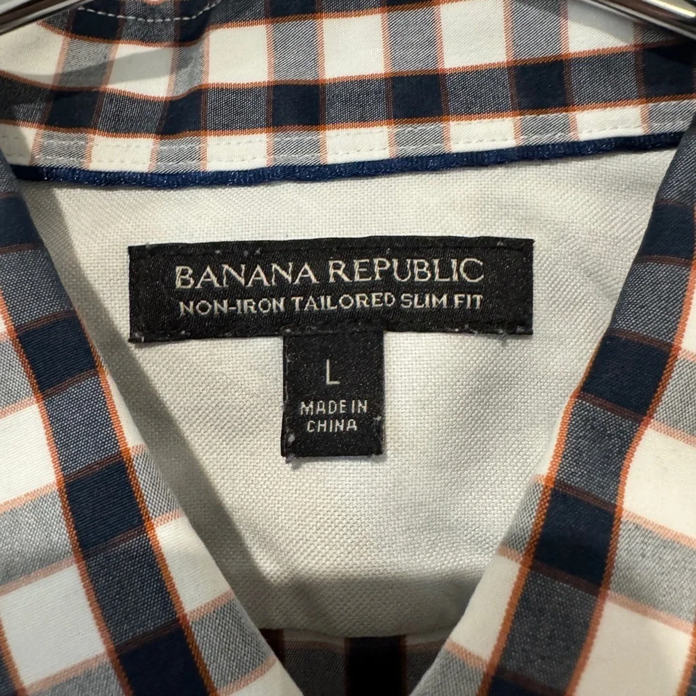Banana Republic Men's Tailored Non-Iron Slim Fit Black and White Checkered Shirt